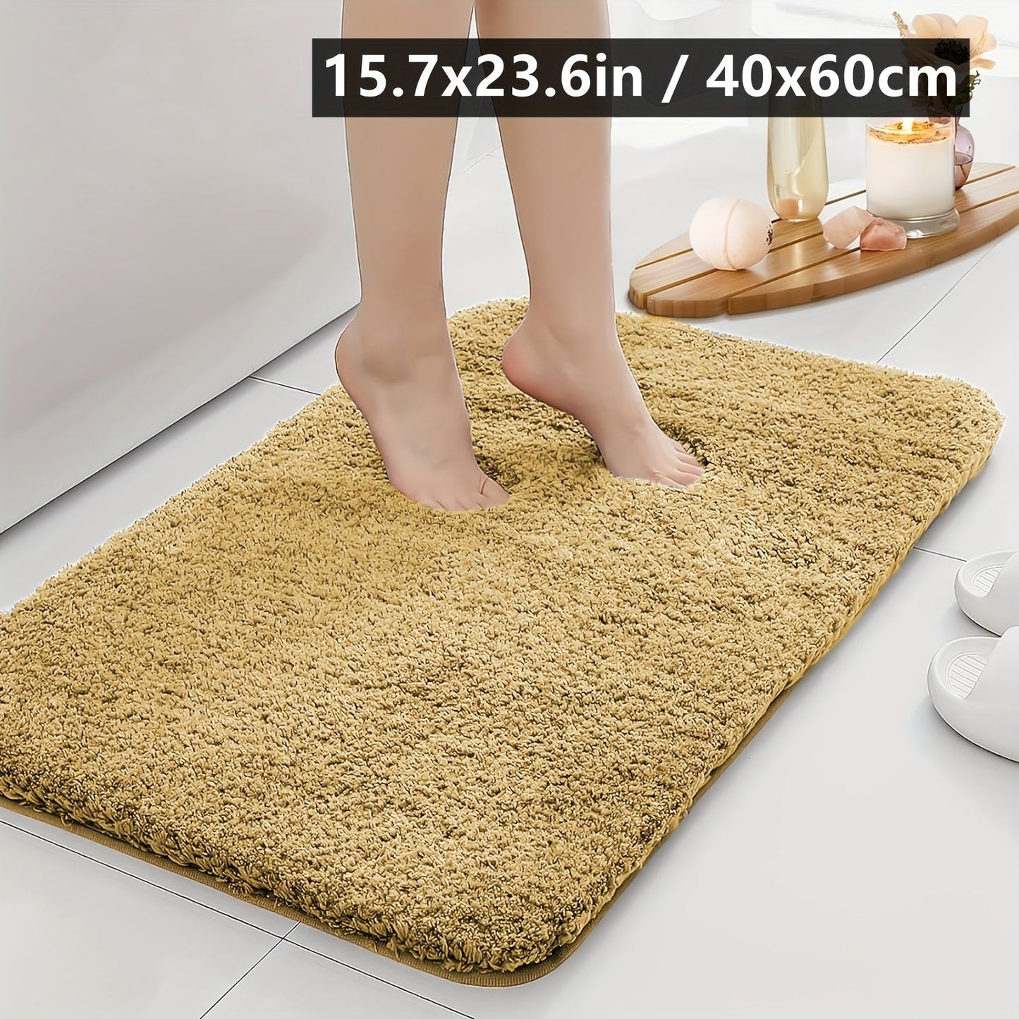 Plush Bathroom Mat with Ultra-Absorbent Features - Non-Slip, Soft Polyester with PVC Backing, Hand Washable, Rectangular Home Decor Rug