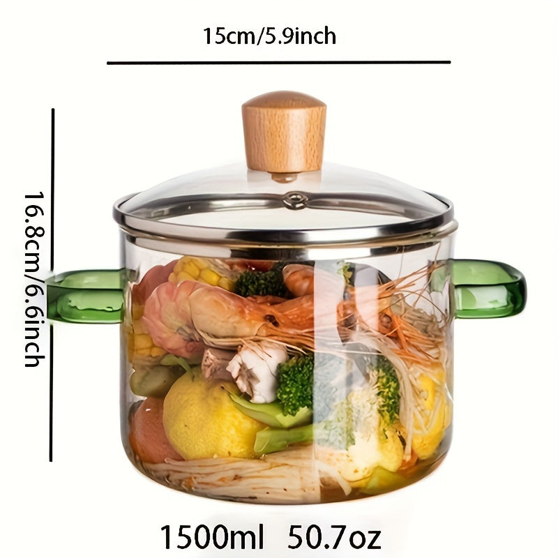 1 piece Glass Cooking Pot with Dual Handles - Ideal for making Soups, Stews, and Noodles, Comes with a Lid - A Must-Have Kitchen Tool