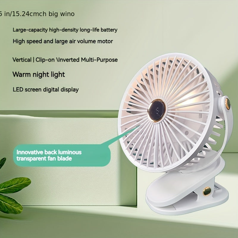 Ideal for students and office workers, this Portable Clip-on Fan comes with an LED display, USB rechargeable mini desk fan, silent operation, and a 1200mAh battery. Perfect for use at home, in the office, while traveling, or outdoors, this fan makes a