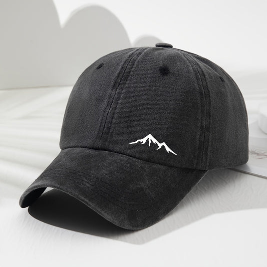 Retro baseball cap with mountain view print, soft top dad's hat, sun protection, ideal for sports, fishing, picnic, and camping.