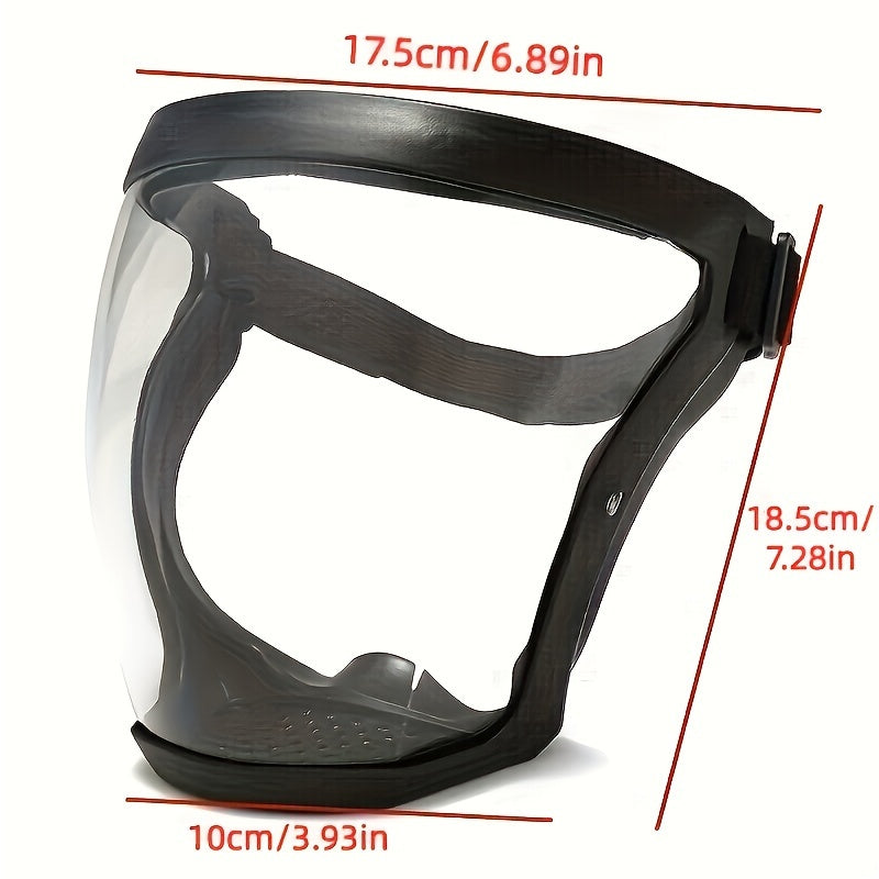 Protective mask for outdoor and kitchen use, made of durable transparent plastic with secure closure.