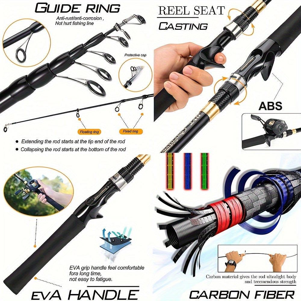 Sougayilang telescopic fishing rod made of carbon fiber with EVA handle, suitable for freshwater and saltwater fishing.