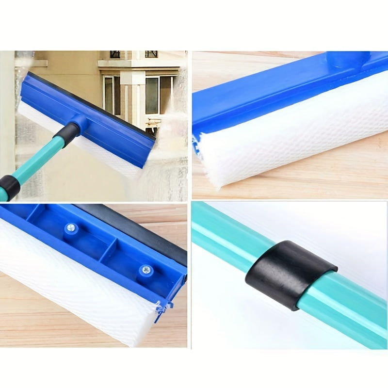 The URTUE Telescopic Window Squeegee is a versatile tool for cleaning windows, with a dual-purpose glass scrubber and adjustable length up to 75cm. It features a spring-loaded swivel head and is made of lightweight plastic, making it ideal for use in the