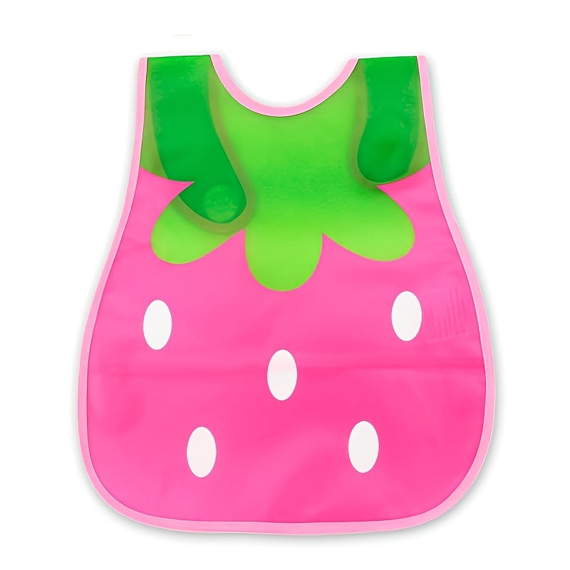 Waterproof bib for boys and girls with snap closure, dirt-resistant pockets, cute strawberry and car prints, made of comfortable EVA material. Suitable for universal feeding, featuring