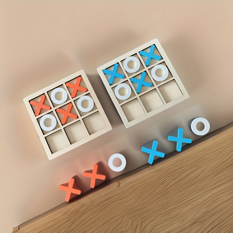 Thickened wooden XXOO Tic Tac Toe board game promotes parent-child interaction, enhances logical thinking skills, and provides a fun and challenging three-character chess puzzle toy.