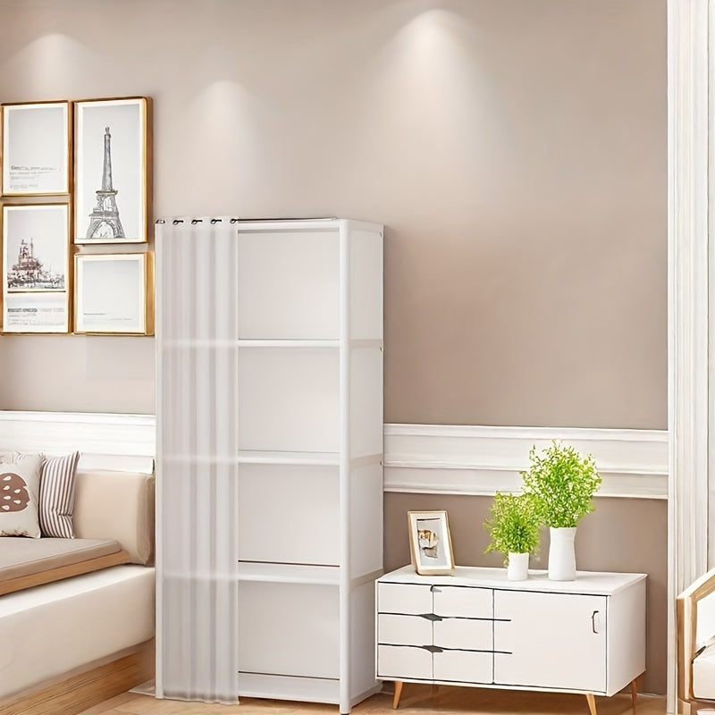 Spacious White Wardrobe with Multiple Functions - Stylish Bedroom Storage Unit with Ample Space - Versatile Coat Rack with 6 Shelves, Ideal for Living Room and Bedroom Organization