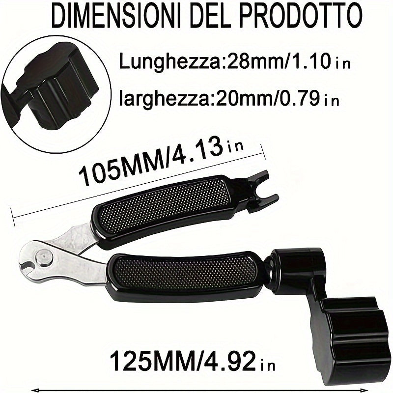 Multifunctional guitar pin winder tool for adjusting and repairing guitar strings, suitable for various string instruments.