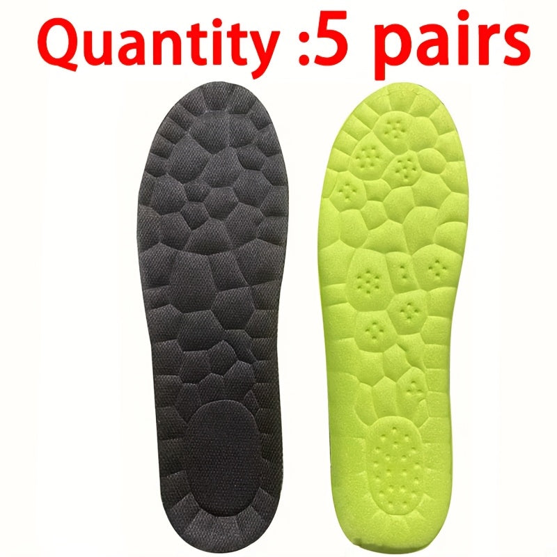 5 pairs of lightweight, soft insoles for comfortable and non-tiring feet in sports and casual shoes.