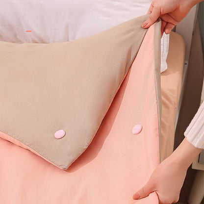 5, 7, or 9 piece set of Quilt Fixers designed to prevent duvets from slipping, with corner buckles to keep sheets and covers in place. These stabilizers are soft, safe, and needle-free. Available in pink and easy to detach, complete with necessary tools.