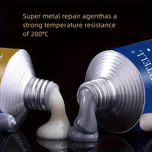 Magic Repair Glue for metal bonding, heat resistant, non-toxic, waterproof, available in 20ml-100ml sizes.