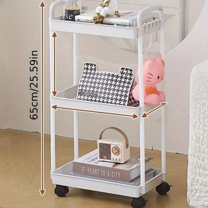 Rolling Utility Cart with Wheels and Multiple Tiers, Made of Plastic, Easy to Move, No Assembly Needed, Ideal for Office, Living Room, or Kitchen Storage Organizing.