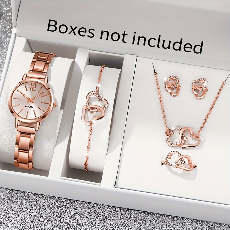 6-piece set of stylish quartz Women's watches and matching love-themed jewelry set perfect for gifting to mothers and girlfriends for any occasion. Ideal for all festivals (box not