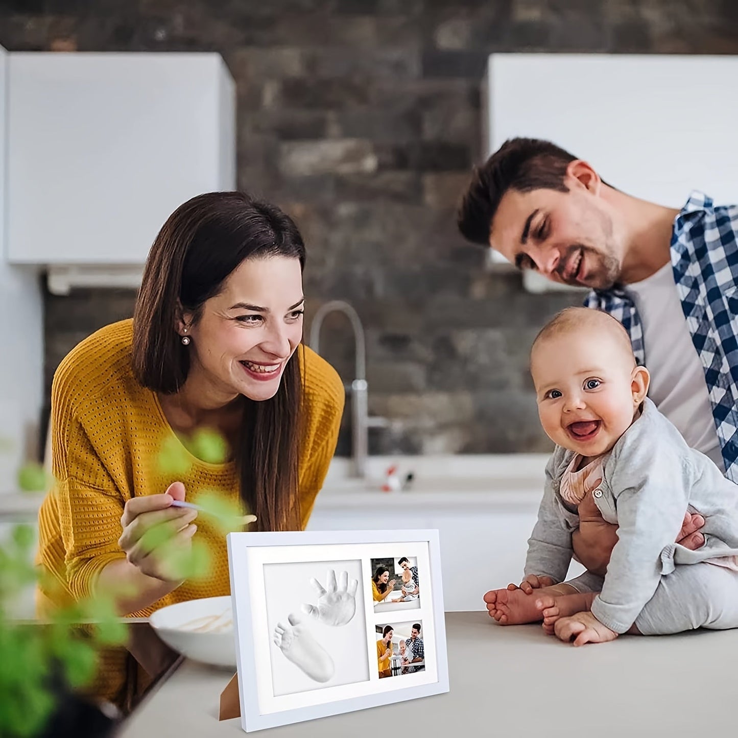 Handmade Baby Growth Photo Frame Kit, Baby Clay Imprint Photo Frame, Baby Hand and Footprint Stage Frame, Newborn Keepsake, Perfect Gift for Halloween, Thanksgiving, and Christmas.