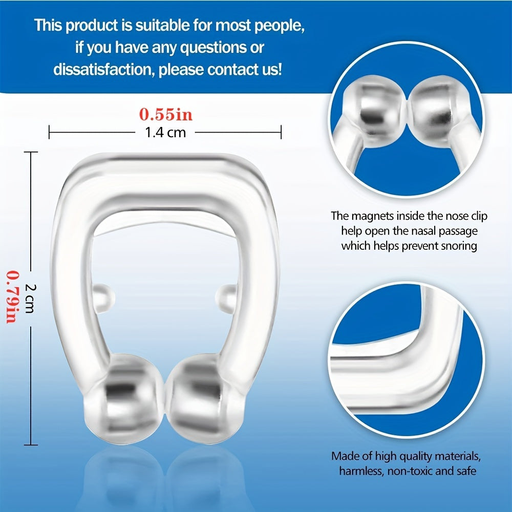 4 comfortable silicone magnetic nose clips improve sleep quality by keeping nasal airways clear for peaceful nights. Safe, easy-to-clean snoring solution is travel-friendly.