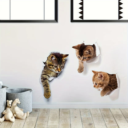 Set of 3 cat wall decals - removable, waterproof PVC stickers for home decor.