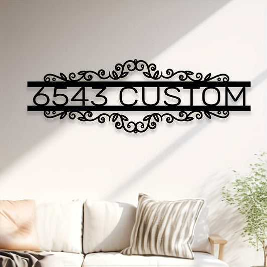 Personalized Black Iron House Number Sign for Home Entrance - Customizable Wall-Mounted Address Plaque for Home Decor