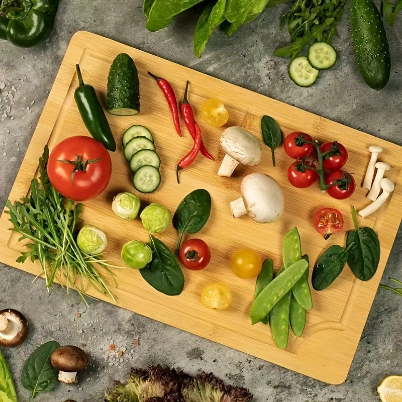 Set of 3 Bamboo Cutting Boards with Juice Grooves - Sturdy, Long-lasting Chopping Boards for Meat & Vegetables, Convenient Handle for Easy Use - Ideal Kitchen Gift