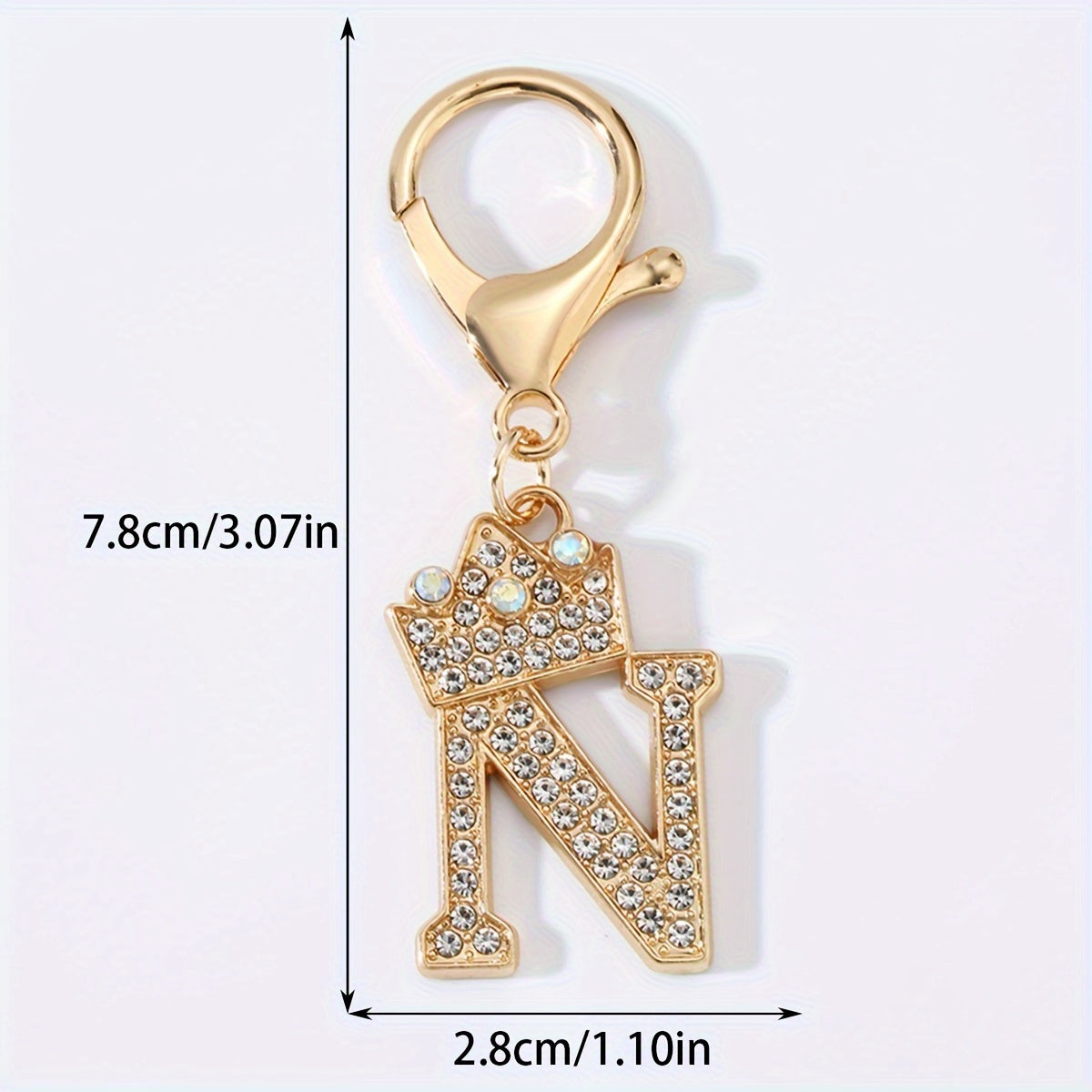 1pc Fashion Zinc Alloy Artificial Diamond Crown 26 English Letters Key Chain for Men, Bag Pendant for Friends.