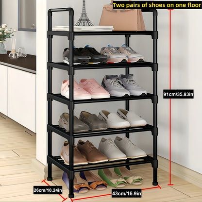 Sturdy and durable, this freestanding metal shoe rack features multiple layers for optimal storage. With zinc tubes and plastic caps, it is perfect for organizing shoes in any room of the house, including the bedroom, hallway, bathroom, or office. Ideal