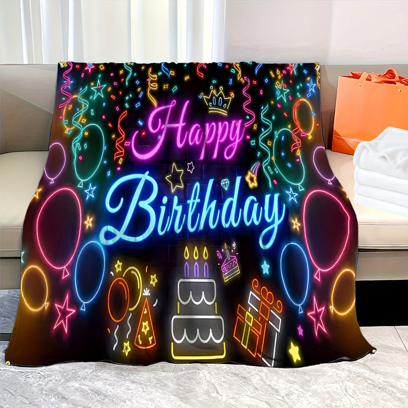 Flannel Throw Blanket for a Joyful Birthday - Featuring a Modern Design, Digital Knitted Print, Multi-functional Lightweight Throw for Couch, Bed, Work, Trips - Perfect All-Season Present, Made with 100% Polyester for Warmth and Comfort.