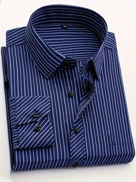 Business casual men's long-sleeve striped shirt with buttons