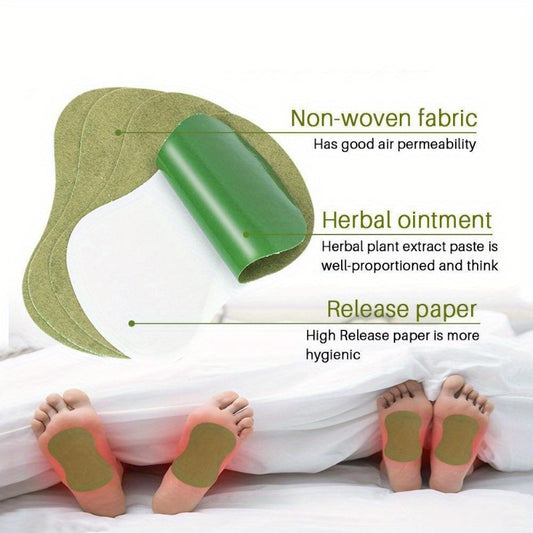 20 Herbal Patches containing Wormwood and Ginger Extracts for Foot Care, designed for deep acupoint penetration, made from breathable non-woven material, and providing refreshing