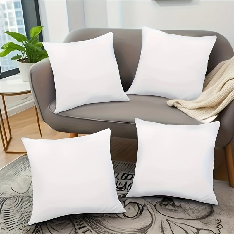 4 white pillow covers, 18x18 inches, solid color, soft velvet modern design for living room, bedroom, or sofa.