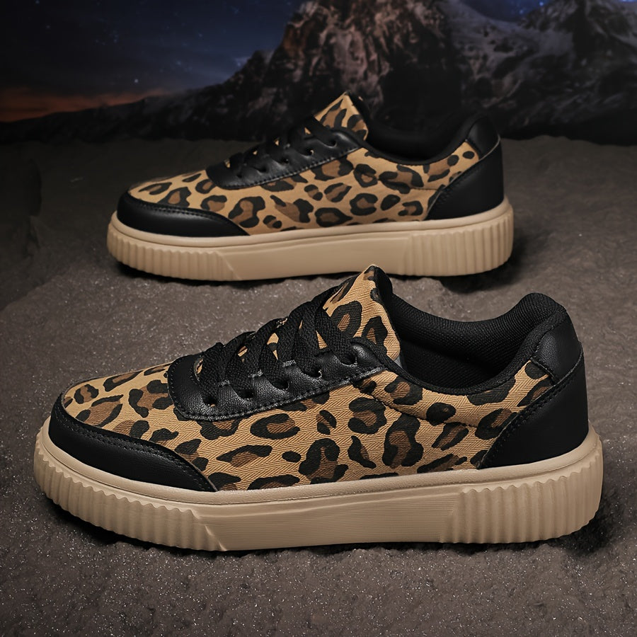 Women's Leopard Print Sneakers, Lightweight Athletic Platform Shoes