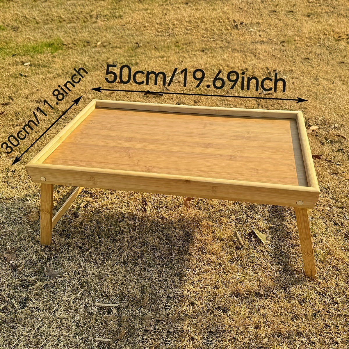 Bamboo folding table with tray, adjustable for bed, sofa, outdoors. Perfect gift for Father's Day and Mother's Day.