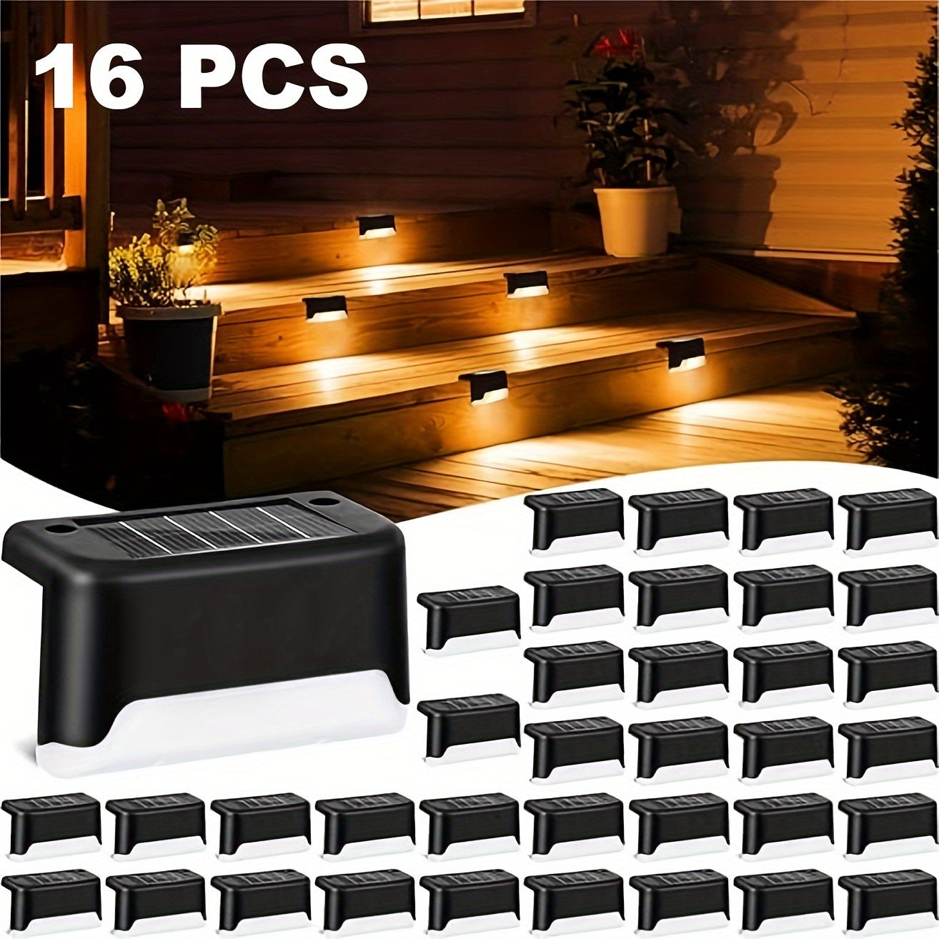 16/12/4pcs Solar Step Light for Outdoor LED Deck Stair, with multiple color options.