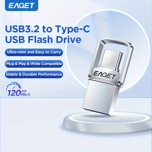 EAGET Высокоскоростной мини USB-C флеш-накопитель - 32ГБ/64ГБ/128ГБ, двойной OTG и USB Type-C накопитель для различных устройств.