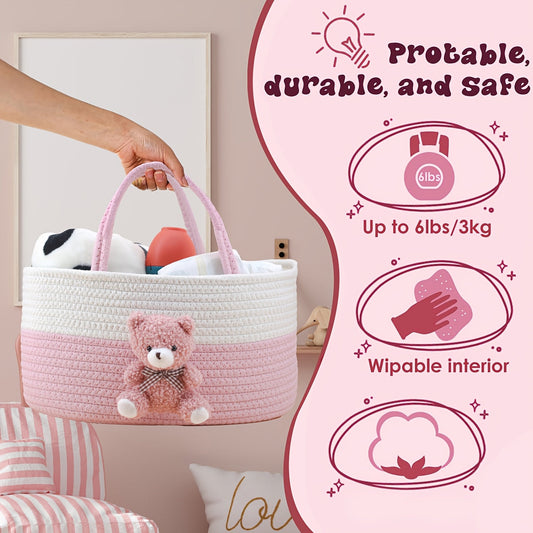 Diaper Caddy with Handles – CozyTextile Nursery Storage Basket for Diapers, Wipes, and Toys. Perfect Shower Gift Basket for Baby Essentials.