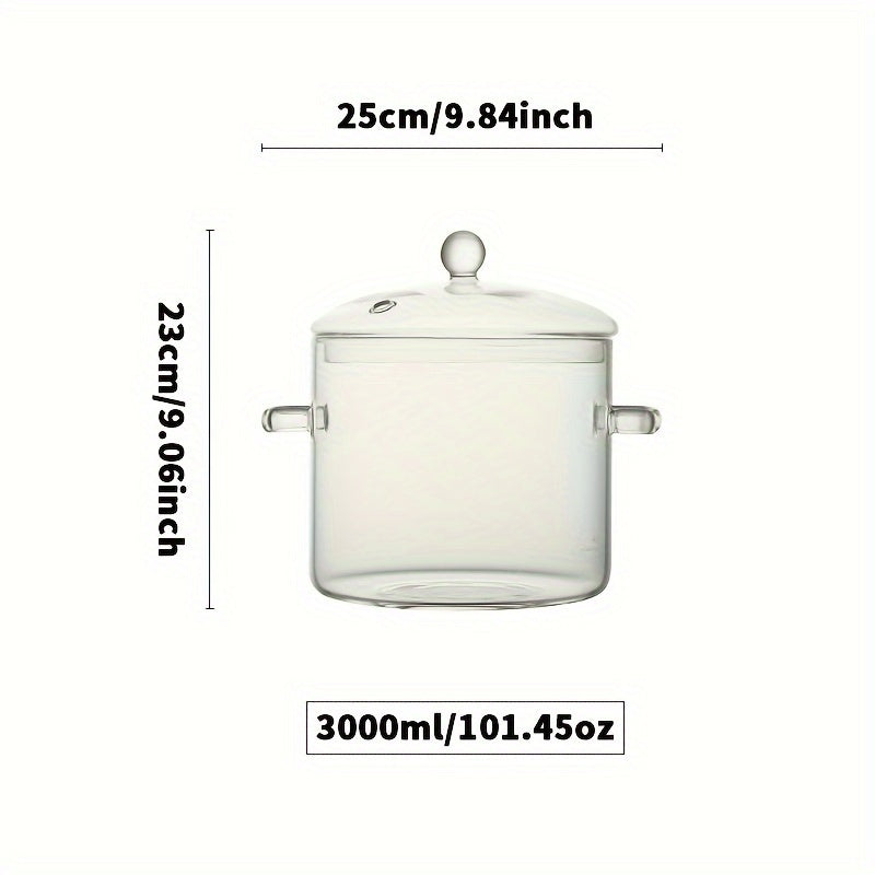 1.5L/2L Glass Cooking Pot with Lid - High-Quality Borosilicate Material, Suitable for Gas & Induction Stoves, Ideal for Soups, Stews, and Noodles