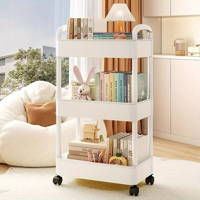 Portable Plastic Storage Cart with Multiple Tiers - Perfect for Kitchen, Bathroom, and Bedroom Organization - No Setup Necessary, Great for Storing Snacks, Books, Toys, and More