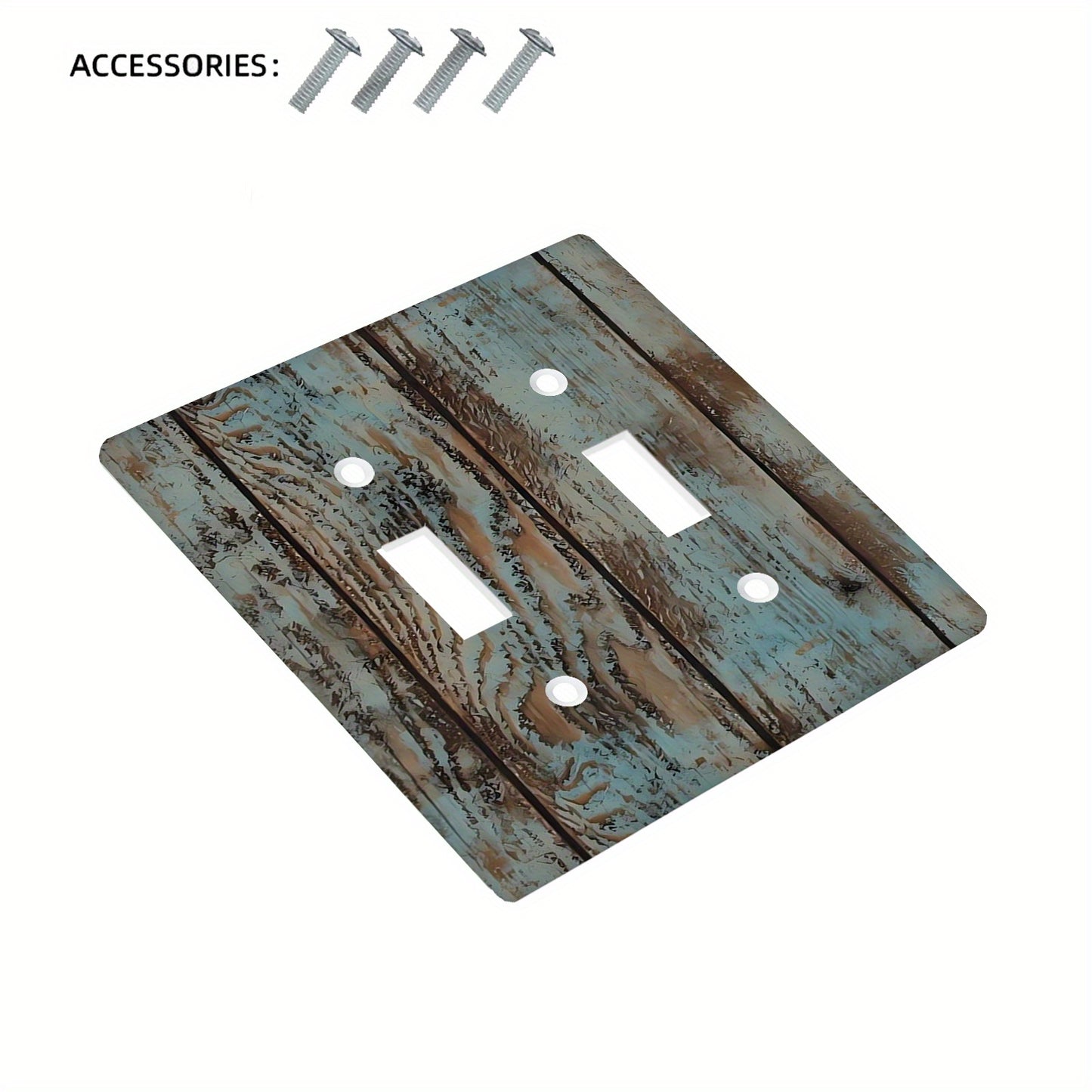 Rustic pale turquoise wood grain wall plate cover for indoor/outdoor use in various rooms.