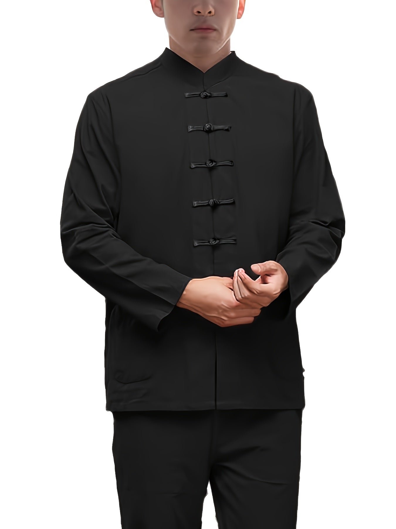 Men's Plus Size Tang Suit with Long Sleeves - Traditional Chinese Hanfu Shirt for Martial Arts