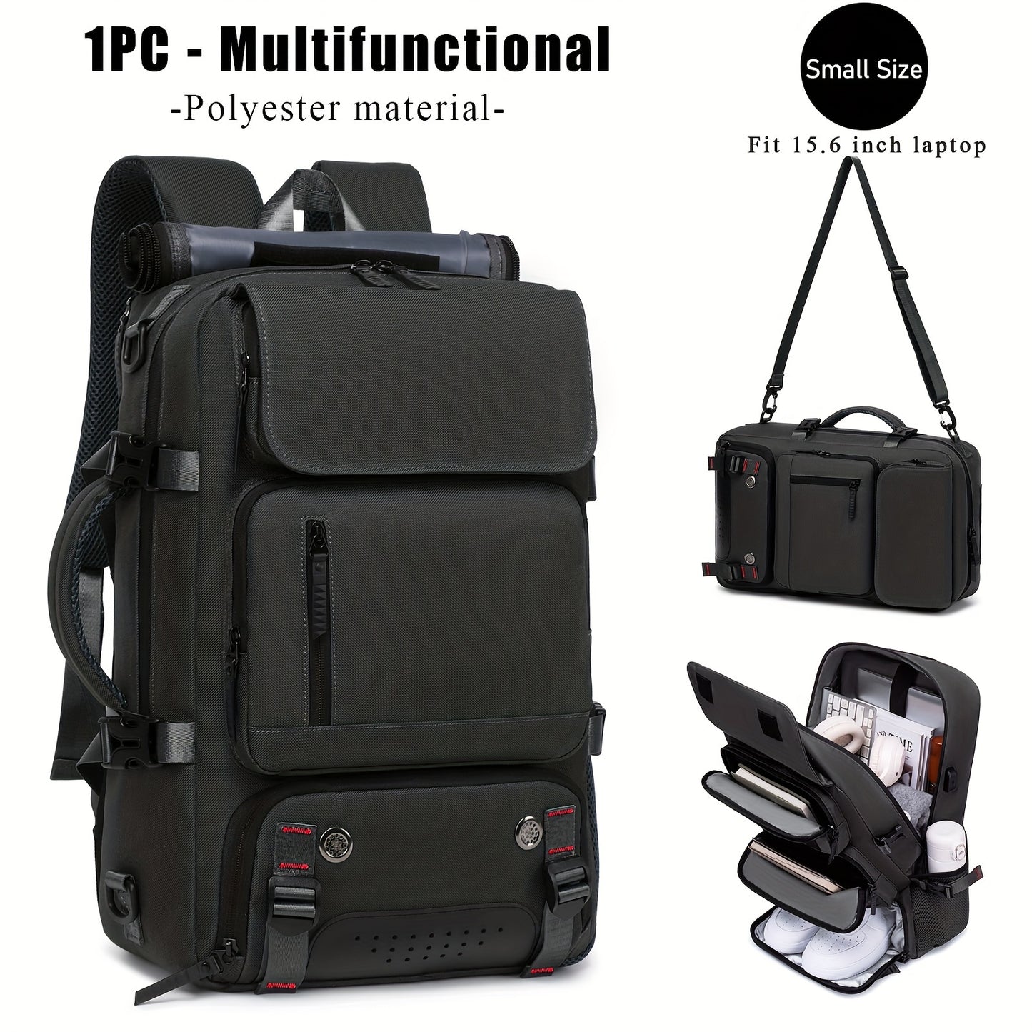 Waterproof 43.94cm laptop backpack set with USB charging port, separate shoe compartment, hand washable polyester street style backpack with sewing thread detail - ideal for business