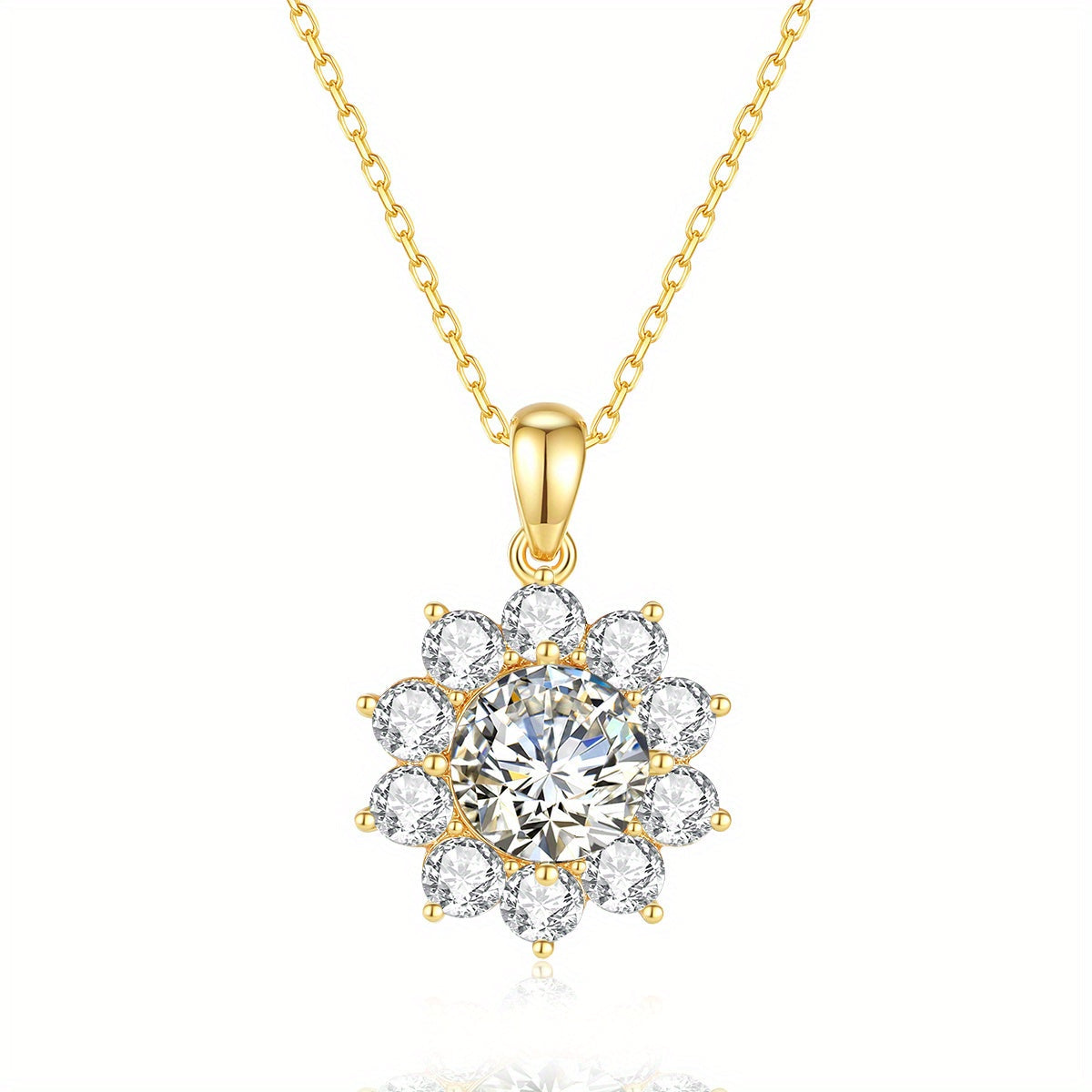 Ethical 18K Golden Plated Moissanite Flower Pendant Necklace, made with S925 Silver, perfect for a stylish vacation look. Great for fancy events, music festivals, or as a gift for Christmas, birthdays, or anniversaries - suitable for all seasons.