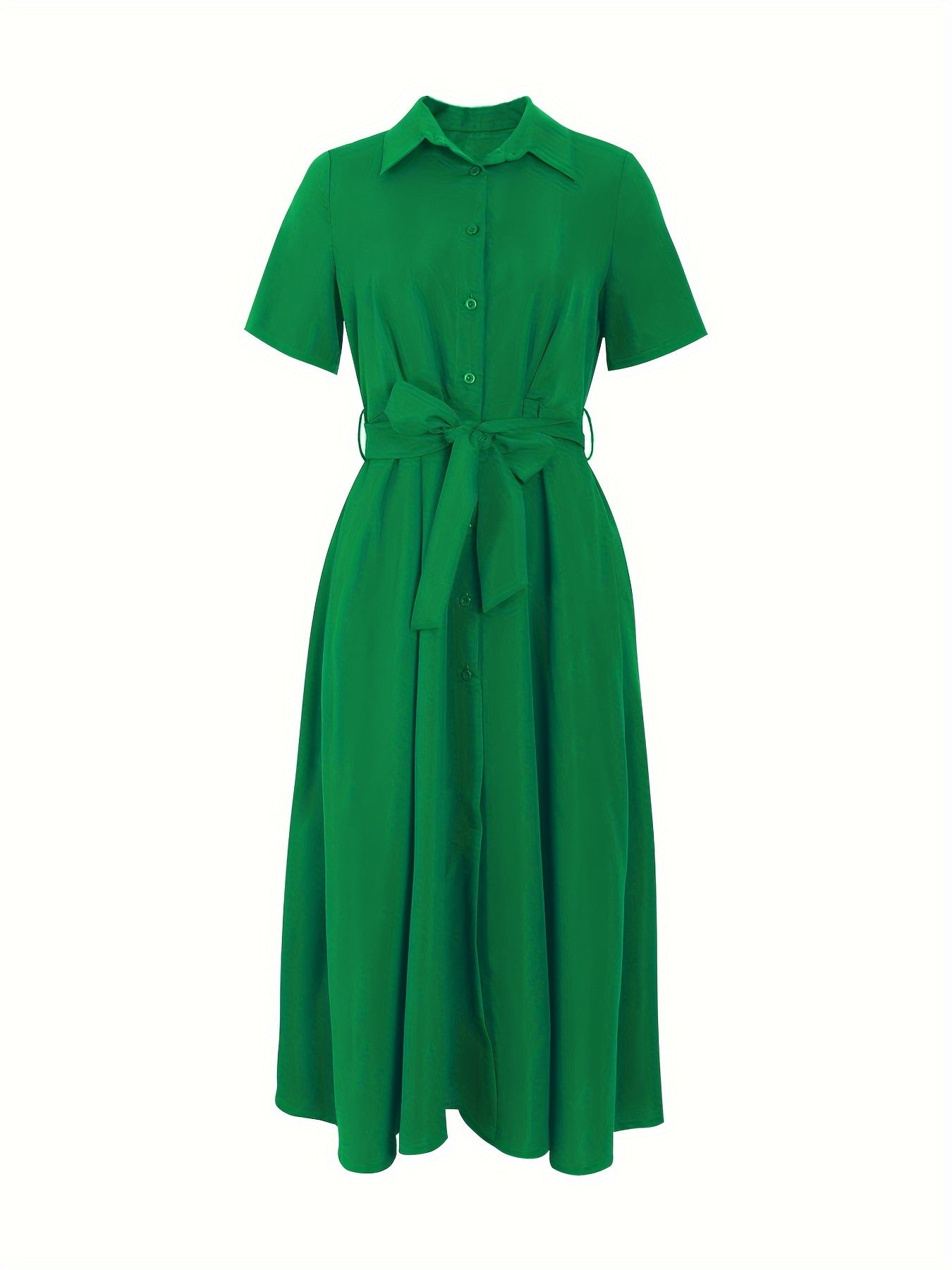 Solid color button front dress with short sleeves, a stylish choice for spring and summer women's clothing.