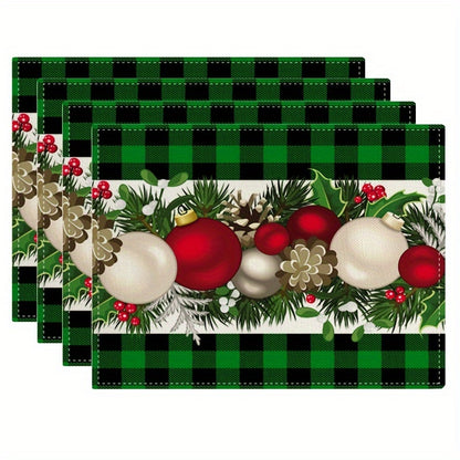 Farmhouse style Christmas placemats in red and black buffalo check plaid set of 4, measuring 30.48x45.72cm.