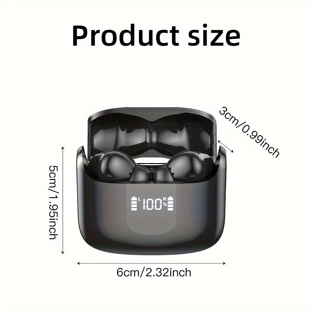 Wireless Earbud with Stereo Bass and Dual Mic Call for 40H, USB-C LED Display.