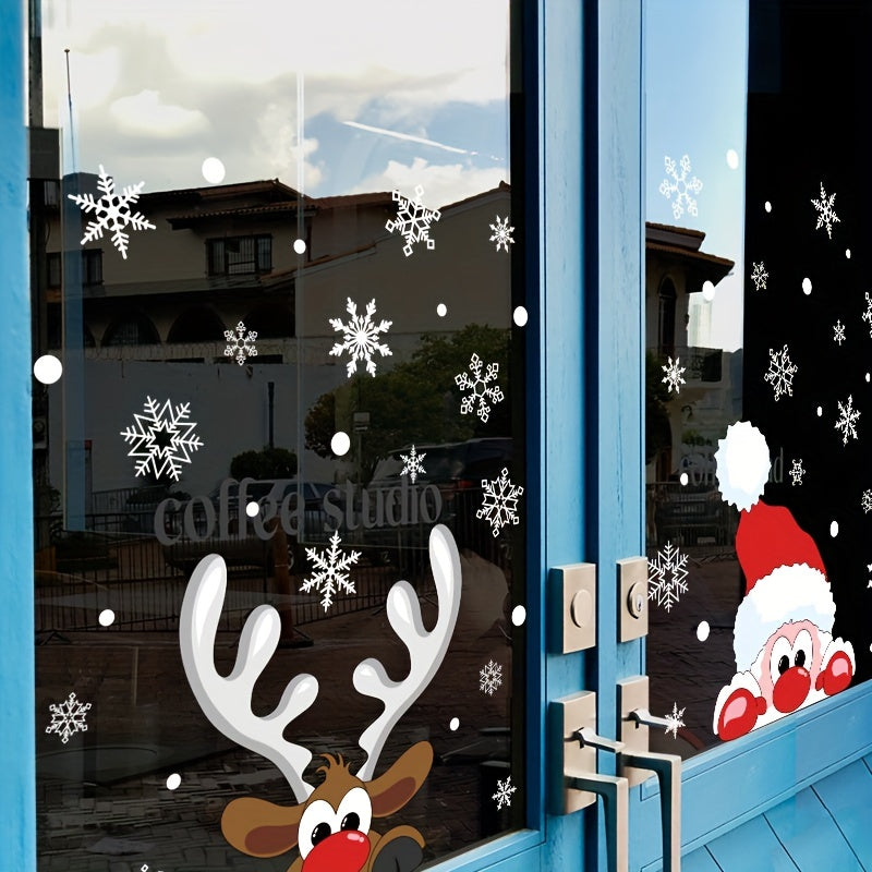 Decorate your holiday home with these festive Christmas Window Clings! The set includes snowflake, Santa, and reindeer decals measuring 24.99cm x 45.01cm. Made of electrostatic PVC, these stickers will add a winter wonderland touch to your Christmas