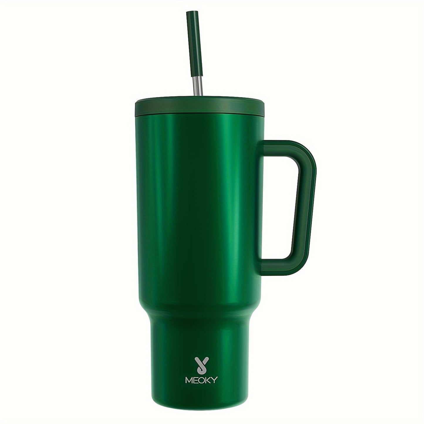 1 leakproof stainless steel travel mug with handle, straw, and insulated lid, suitable for outdoor activities and travel.