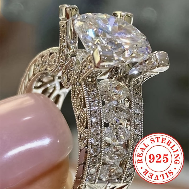 Luxurious Sterling Silver 925 Wedding Ring adorned with Synthetic Cubic Zirconia, exuding a touch of elegance and sophistication. This stunning Bridal Band in a Luxury Vacation Style features a Round-Cut April Birthstone, adding a sparkling touch to your