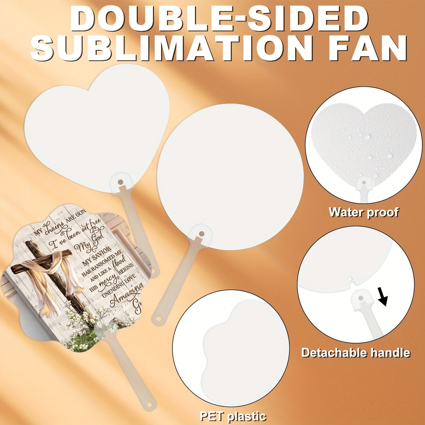 Set of 6 Handheld Church Fans - Double-Sided Sublimation Blanks, PET Plastic Fans for Parties & DIY Projects, includes 3 Unique Shapes