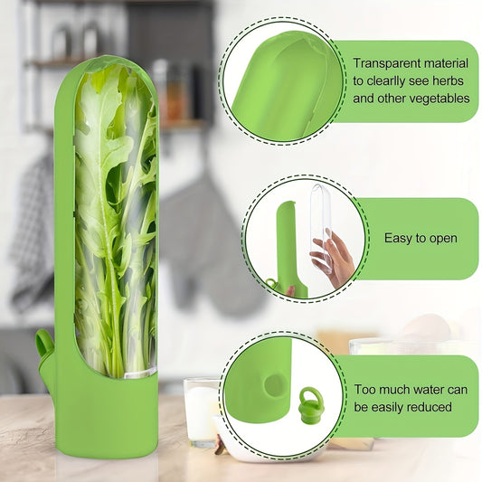 1pc FreshSeal Herb Savor Pod - BPA-Free Plastic Preserver for Herbs, Vegetables, and Vanilla - Transparent, Easy-Open, Water-Reducing Design for Kitchen Storage.