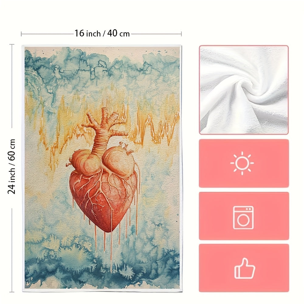 Set of 2 Valentine's Heartbeat Ultra Soft Kitchen Towels, Highly Absorbent Dish Hand Towels for Holiday Decor, Machine Washable, 16x24 Inch - Item #2KYSYS1217696