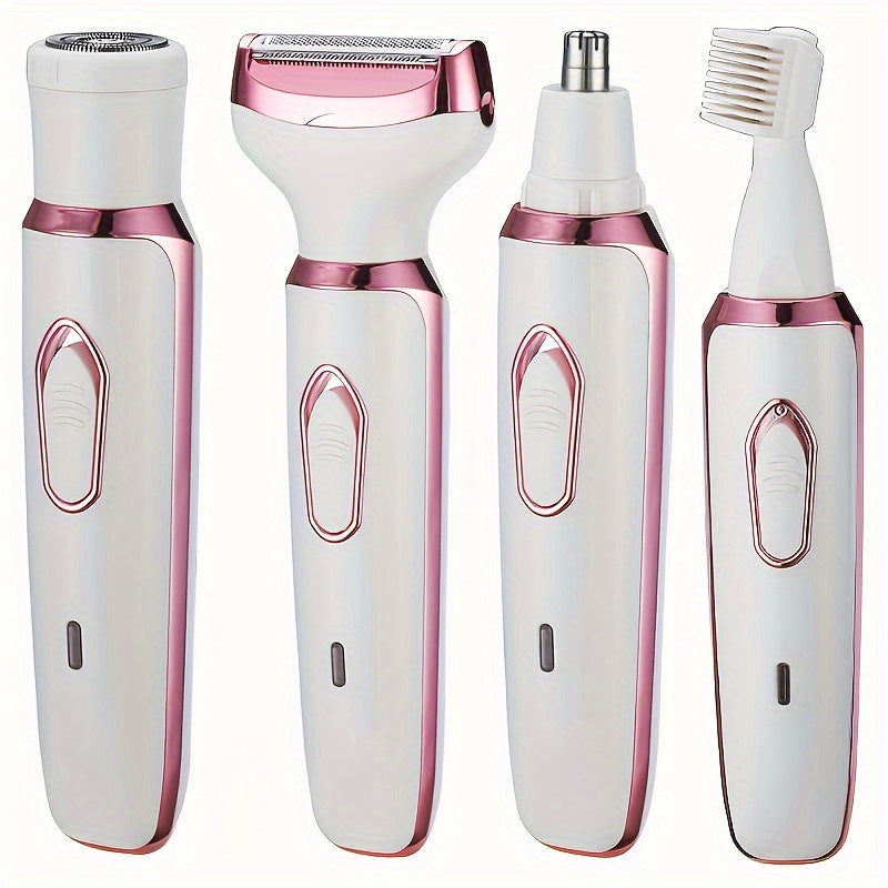 4-in-1 Women's Electric Shaver Kit with USB rechargeable, stainless steel blades for face, nose, legs, and bikini area - Ideal gift for her.