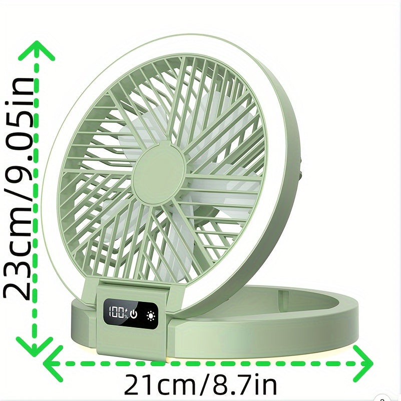 High-Performance Rechargeable Fan with LED Light - Portable, USB-Powered, Touch-Sensitive Control, Perfect for Desktop Use and Camping Outdoors