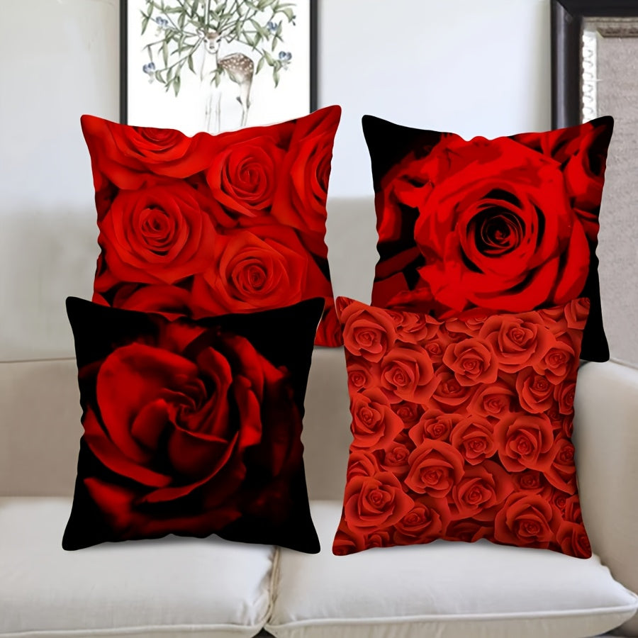 Add a touch of elegance to your home with this 1-piece Elegant Red Rose Printed Throw Pillow Cover. Measuring 44.96cm x 44.96cm, this vibrant floral design features a zip closure for easy insertion and removal. Perfect for Valentine's Day and wedding